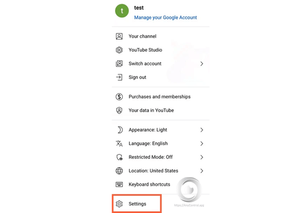 Ir a la configuración de la cuenta de YouTube